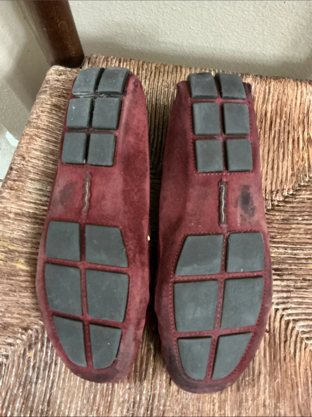 Tory Burch Burgundy Suede Fringe Logo Loafers